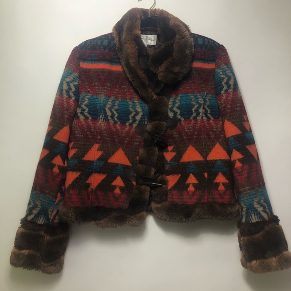 Tasha Polizzi Jackets & Blazers - Tasha Polizzi Wool Aztec Faux Fur Trim Jacket
